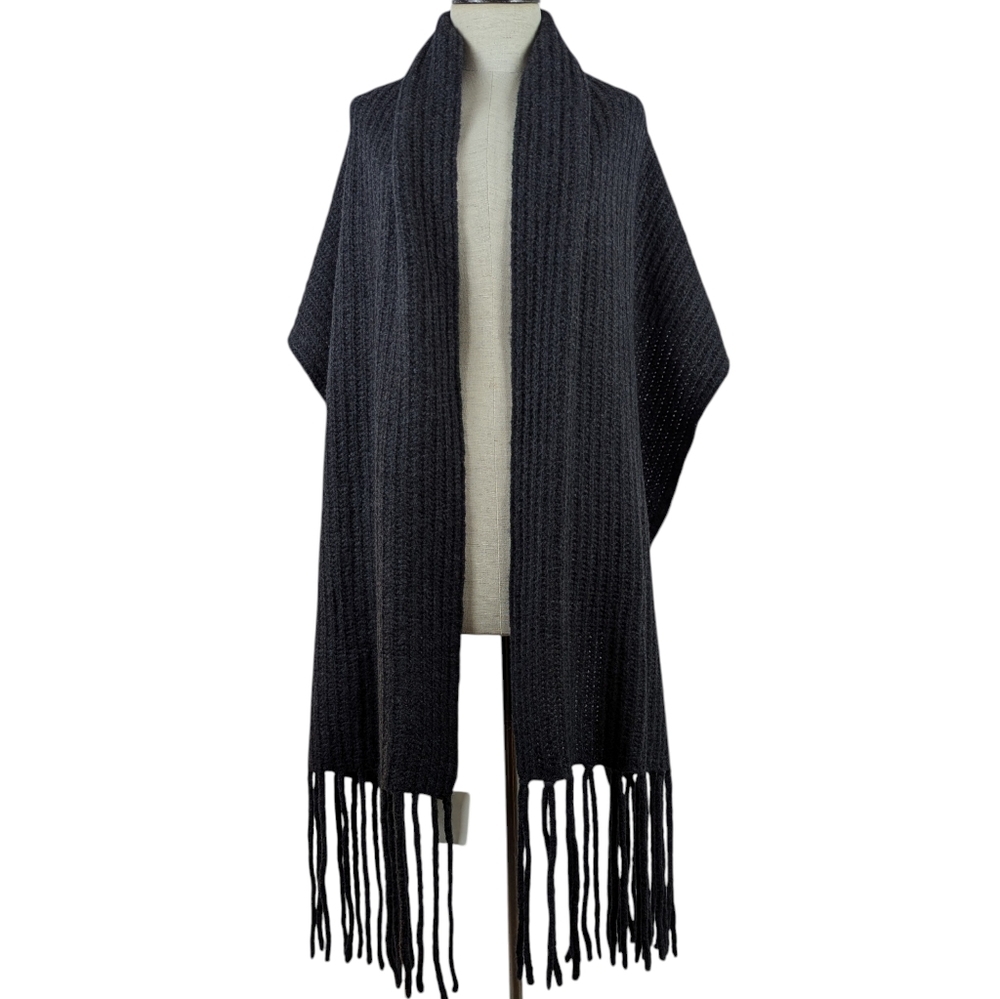 Portolano Fringed Chunky Alpaca Wool Blend Wrap Charcoal 20" x 79" NWT